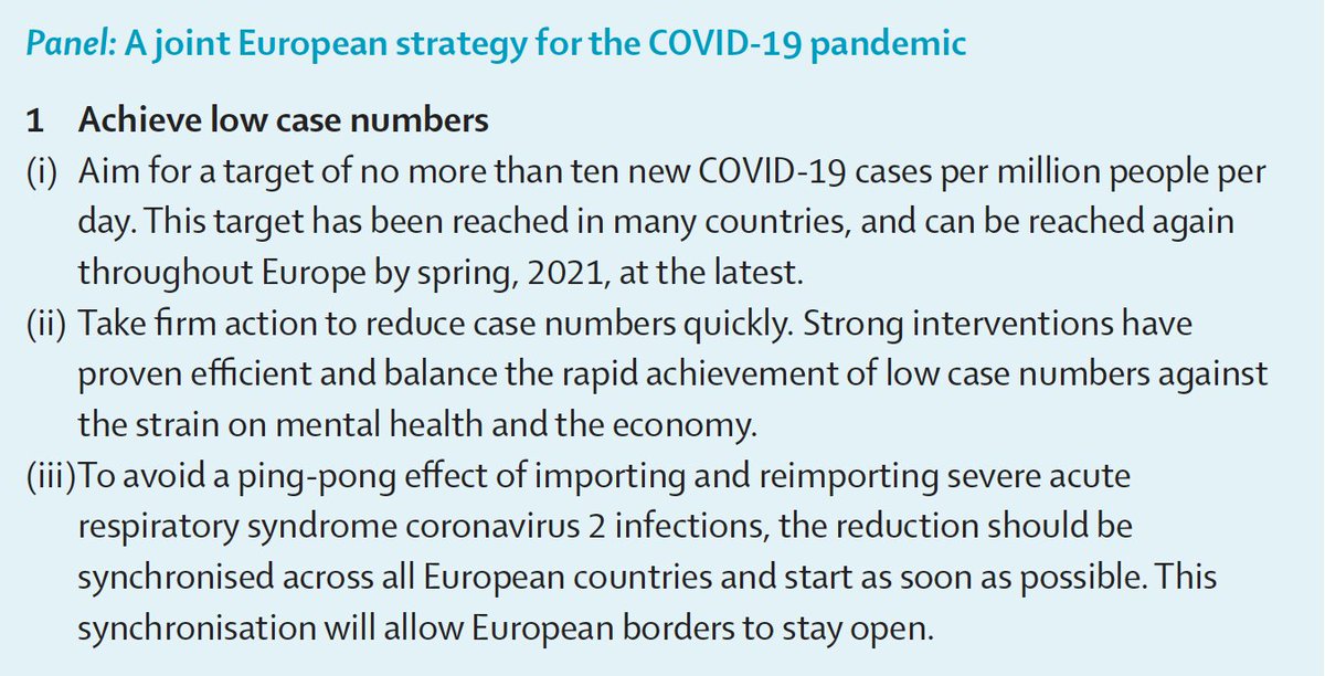 We recommend bringing down transmission to very low numbers (<10/million). In the long run this will mean: ▶️ Fewer deaths ▶️ Better economic recovery (e.g. New Zealand) ▶️ Return to near normal life ▶️ More likely to sustain low transmission as test & trace not overwhelmed