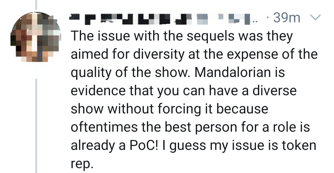 See, the thing with takes like this is, they can never quantify what they mean by "forced diversity." Because what is it? I'll use Rose Tico as an example because that's always who they're talking about