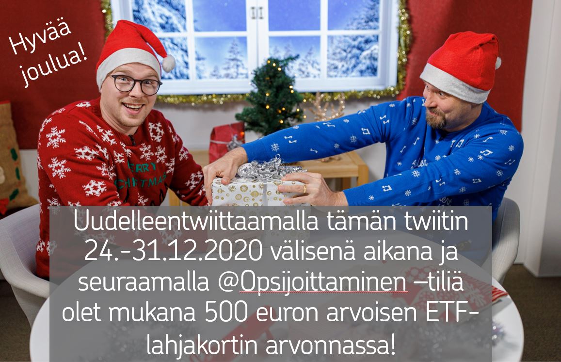 OPsijoittaminen's tweet photo. Hyvää joulua🎅🎄

24. luukussa on ETF-lahjakortin arvonta. Osallistu retwiittaamalla tämä julkaisu ja seuraamalla tiliä. Voittaja julkaistaan 2.1.2021 Twitterissä🎁

Ps. kannattaa myös katsoa vika ja maukkain jakso😆

https://t.co/vgT5T8nzSF

#joulukalenteri #sijoittaminen #ETF https://t.co/UZt18UkM3Z
