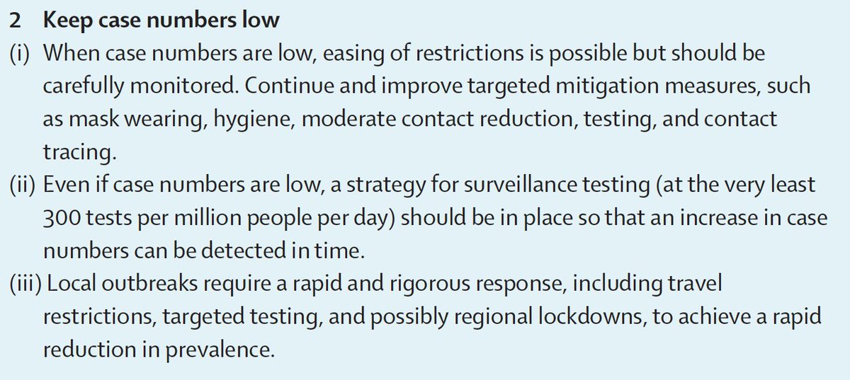 Once we get cases down, how do we keep them down? ▶️ Ease restrictions cautiously ▶️ Mitigate transmission- mask wearing, hygiene, social distancing, test & trace ▶️ Continue surveillance ▶️ Rapid outbreak response- travel restrictions/tartgeted testing/regional measures
