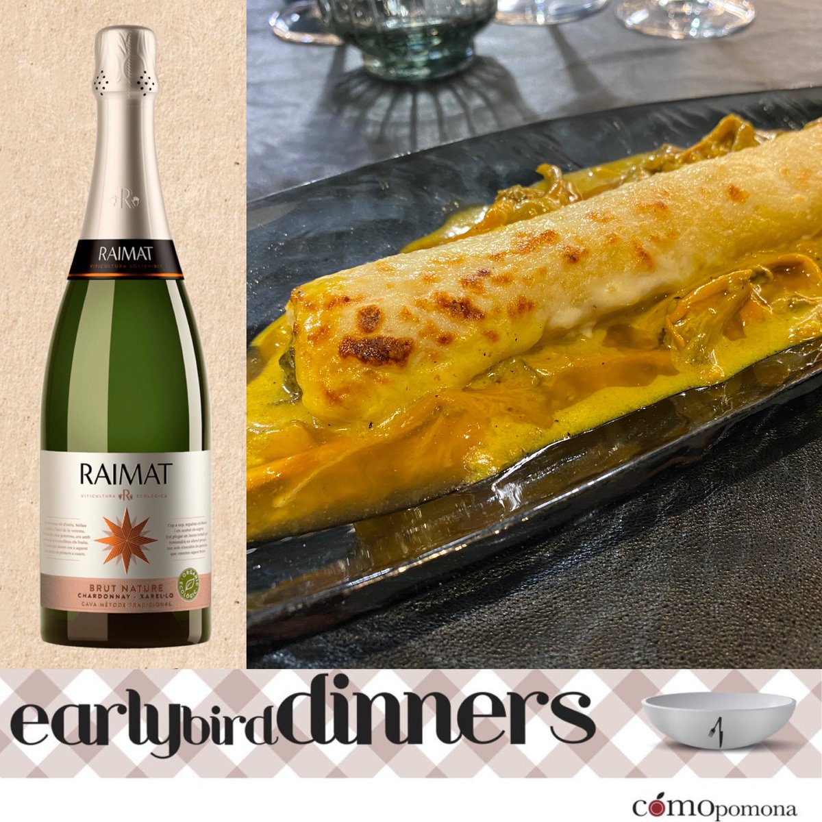 ComoPomona's tweet photo. #LAtrevit (Fondarella) ‘Sopar de xef’ amb el Jesús Gimena:
Caneló de pollastre amb beixamel de camagrocs
+ vi Cava Raimat
#earlybirddinners @ComoPomona
@turismedelleida @RaimatVinos @Livindaesdeaqui @aralleida https://t.co/U4AmfLmDQF