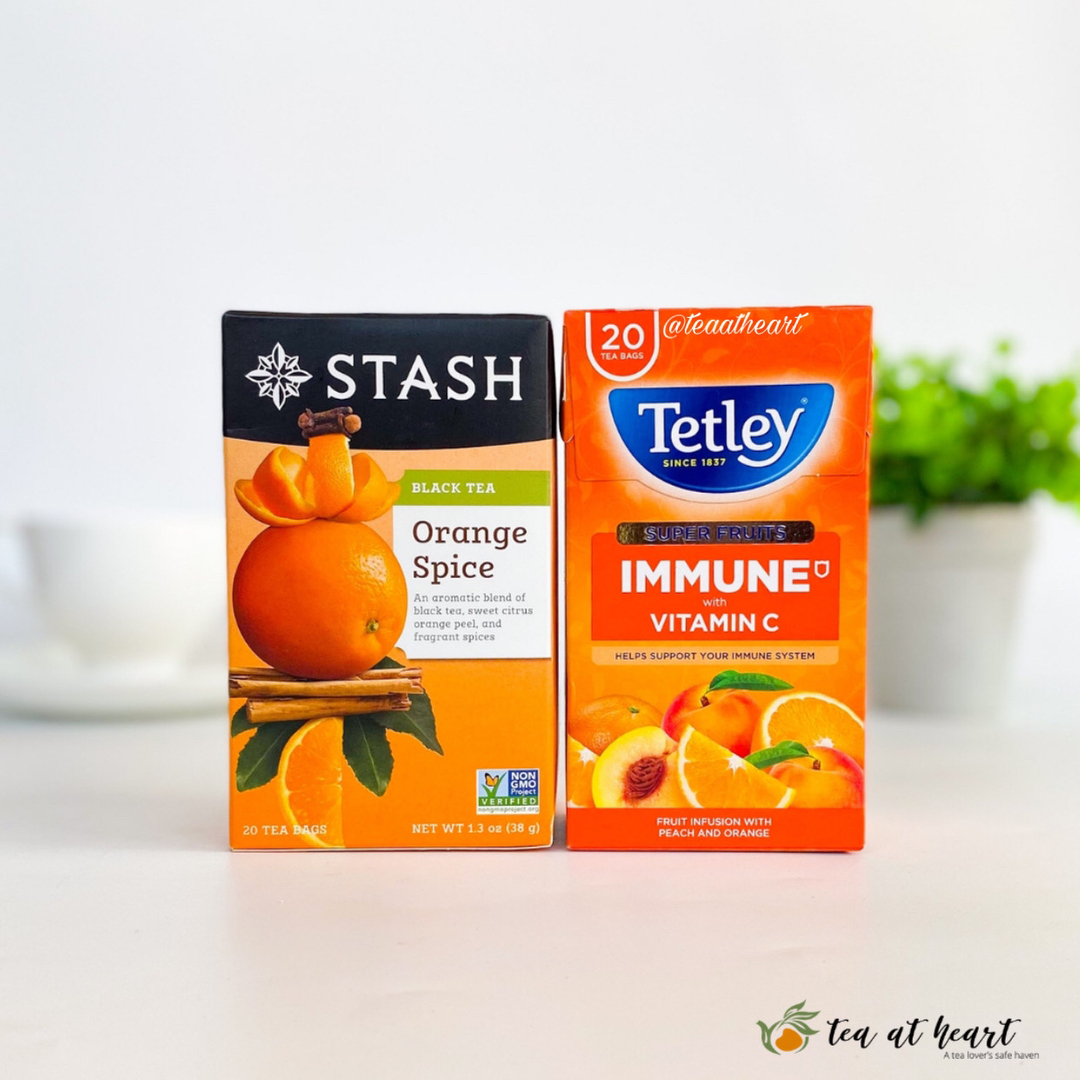 teaatheart's tweet photo. Looking for the sweetness of oranges in tea? Look no further! One comes spicy and the other sweet🤤
Stash Orange Spice tea, 20 tea bags per pack, GHC35 per pack. A spicy blend of black tea, orange peels, cloves, cinnamon and more.
Tetley Immune Peach and Orange tea, 20 tea bags https://t.co/igEbjJW7jR