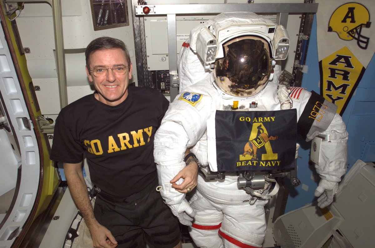 There are frequent displays of patriotism, including commemorations of war victories, on ISS. Most of the people on board are now, or have been, in their respective nations' militaries, and they display symbols of those affiliations.