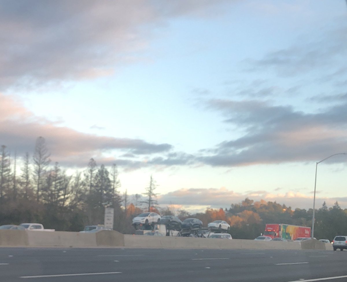 End of Quarter sights in the Bay Area: cal haulers filled with Tesla’s, heading to I-80, the Eisenhower Freeway.