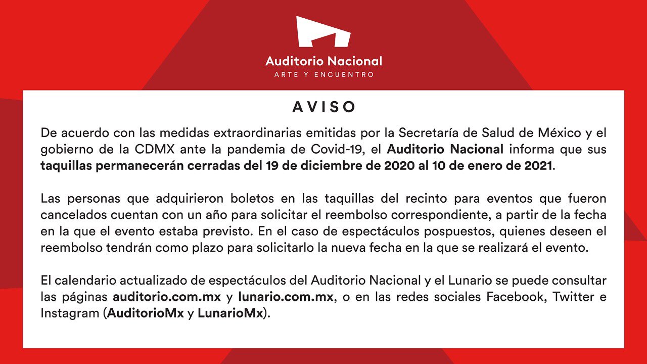 limpiador Modernizar lavanda Auditorio Nacional on Twitter: "⚠️ Aviso sobre el cierre de taquillas. https://t.co/JLJ1kzkaiP" / Twitter limpiador Modernizar lavanda Auditorio Nacional on Twitter: "⚠️ Aviso sobre el cierre de taquillas. https://t.co/JLJ1kzkaiP" / Twitter