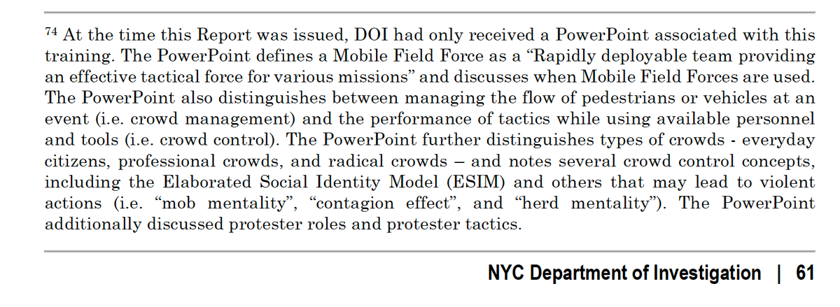 ...then goes on to describe the contents of the PowerPoint in very general terms that make it clear the most recent, post-Floyd trainings are, at bottom, the same, old scripts the Disorder Control Unit has been using, and training NYPD members to use, since its inception