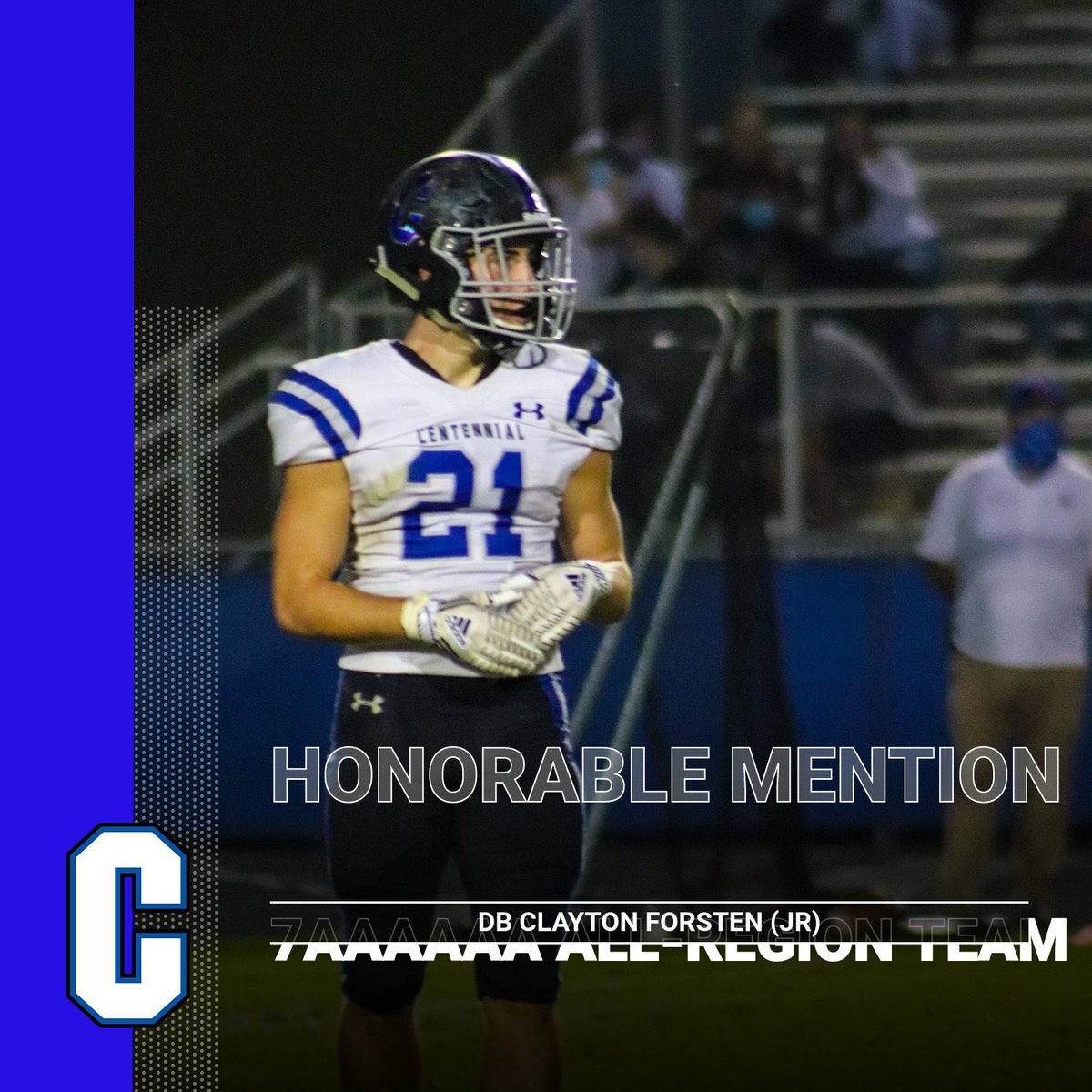 CHSKnightsFB's tweet photo. Congratulations ⁦@ForstenClayton⁩ Honorable Mention All-Region Team #Compete https://t.co/Nntug2Zbug