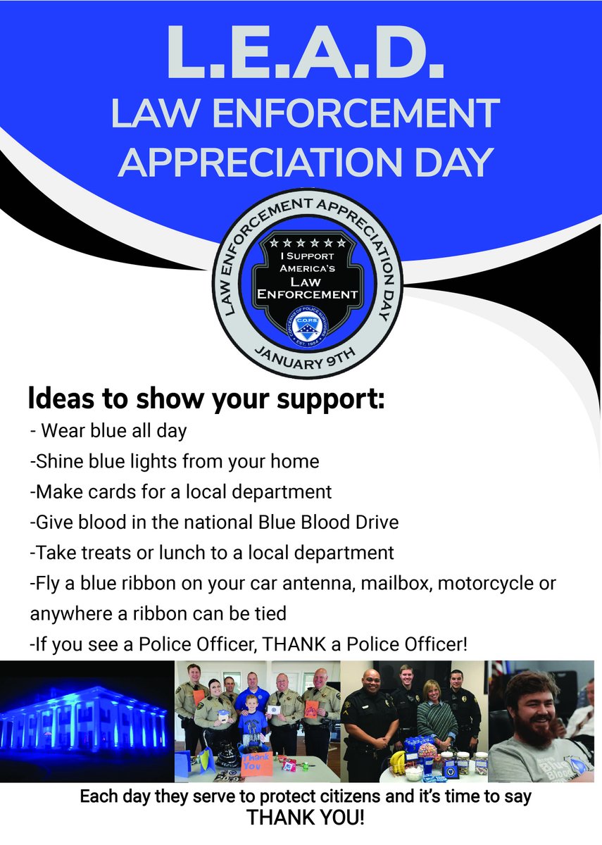 nationalcops's tweet image. What are YOU doing for L.E.A.D. on January 9th? Don't forget to tag us in your posts and use #LawEnforcementAppreciationDay2021 and #COPSThanksCops