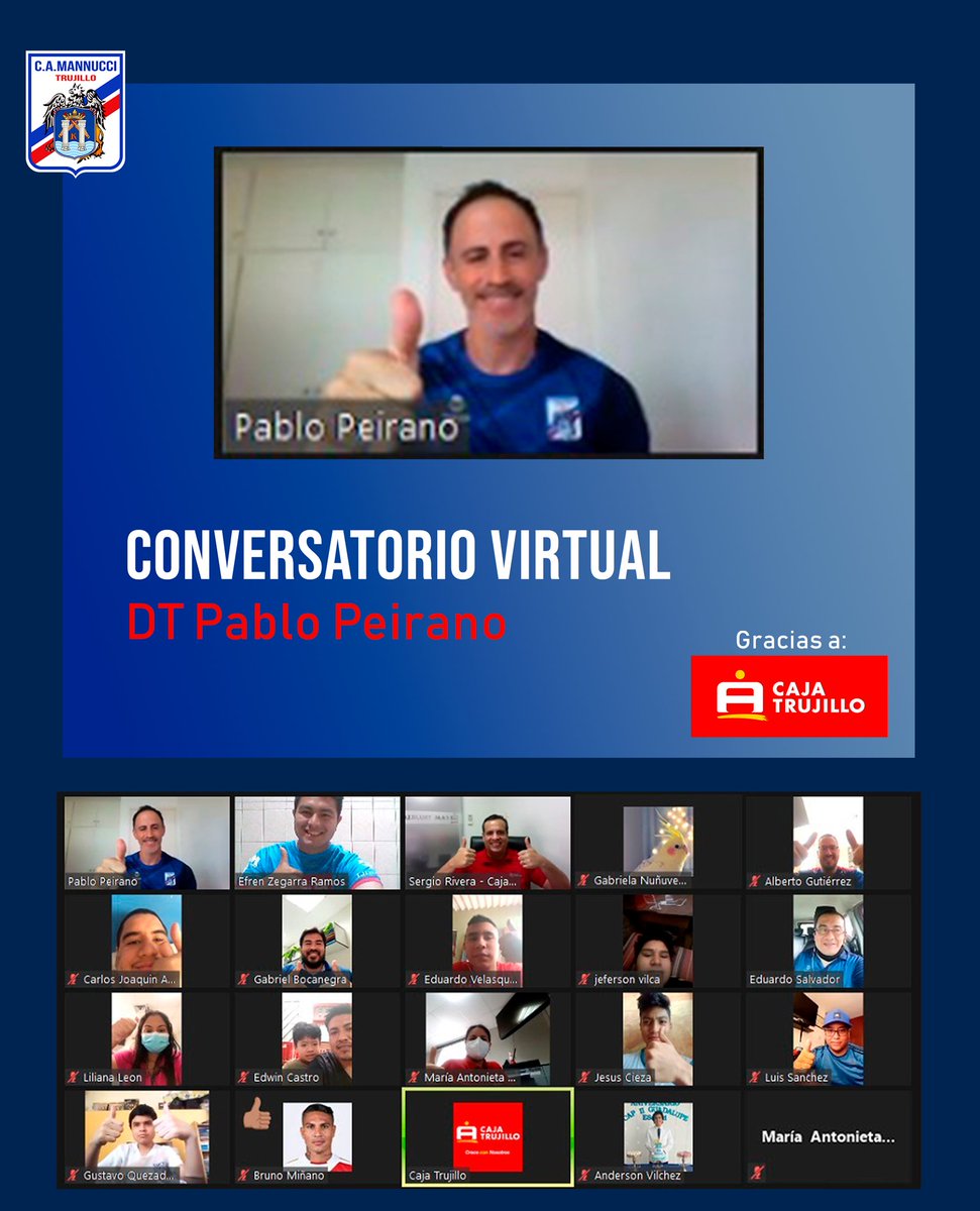 🥳 ¡Gracias a todos los participantes, clientes de <a href="/caja_trujillo/">Caja Trujillo</a> e hinchas de nuestra Tricolor, por conectarse esta mañana al conversatorio virtual con el 'Profe' <a href="/PeiranoOficial/">Pablo Peirano DT</a>! 🙌

📍 ¡Atentos al próximo conversatorio!
#CajaTrujilloSiempreContigo
#OrgullososDeSerTrujillanos