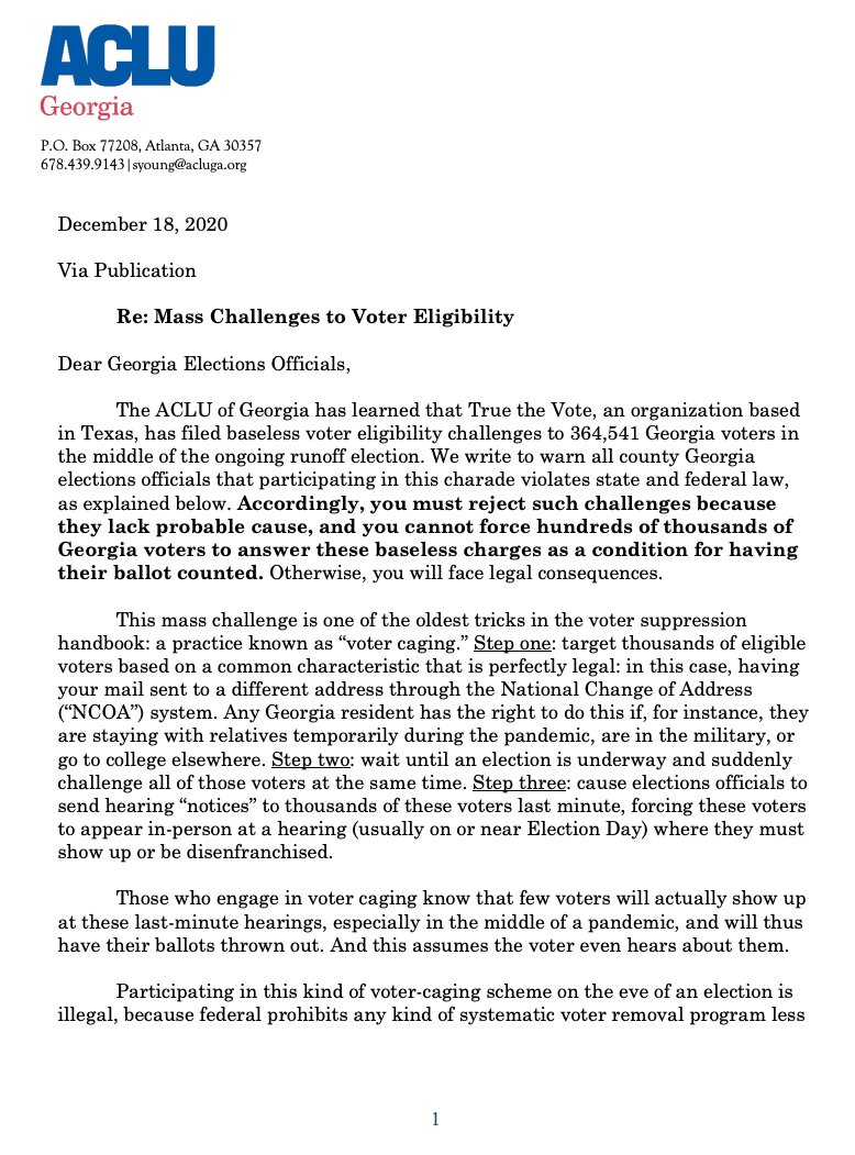BrendanKeefe's tweet photo. .@ACLUofGA says there is a massive effort underway to 'cage' 364,541 voters in Georgia before the US Senate runoffs. The effort is largely focused on counties that remained or turned 'blue' for the general, like Cobb which denied 49,000+challenges today
@11AliveNews @Greg_Palast https://t.co/y8eD9PASEq