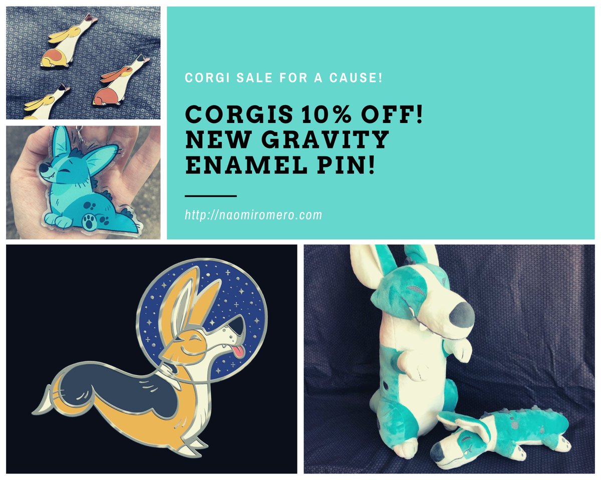 My corgi, Gravity, has an emergency surgery so my corgi items (minus new pin pre-orders) are 10% off! Gravity space corgi pins are available for pre-order too!

Share if you can! <3

naomiromero.shop/collections/ka…