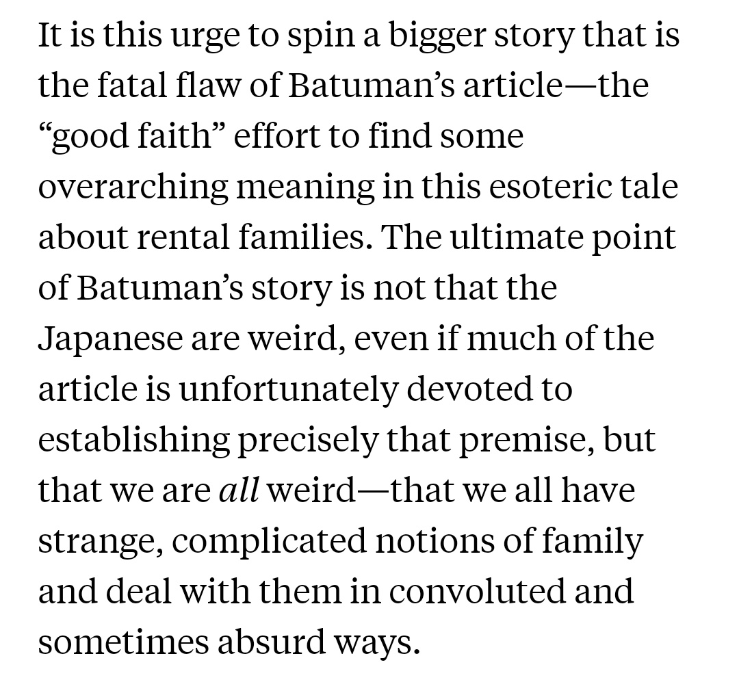 Batuman's article in The New Yorker intends to tell a bigger story about the human condition. The point was, as  @RyuSpaeth puts it, "we are all weird". This appears to have been a goal of the Dutch presenter too. But ultimately their works only emphasise Japanese "weirdness".