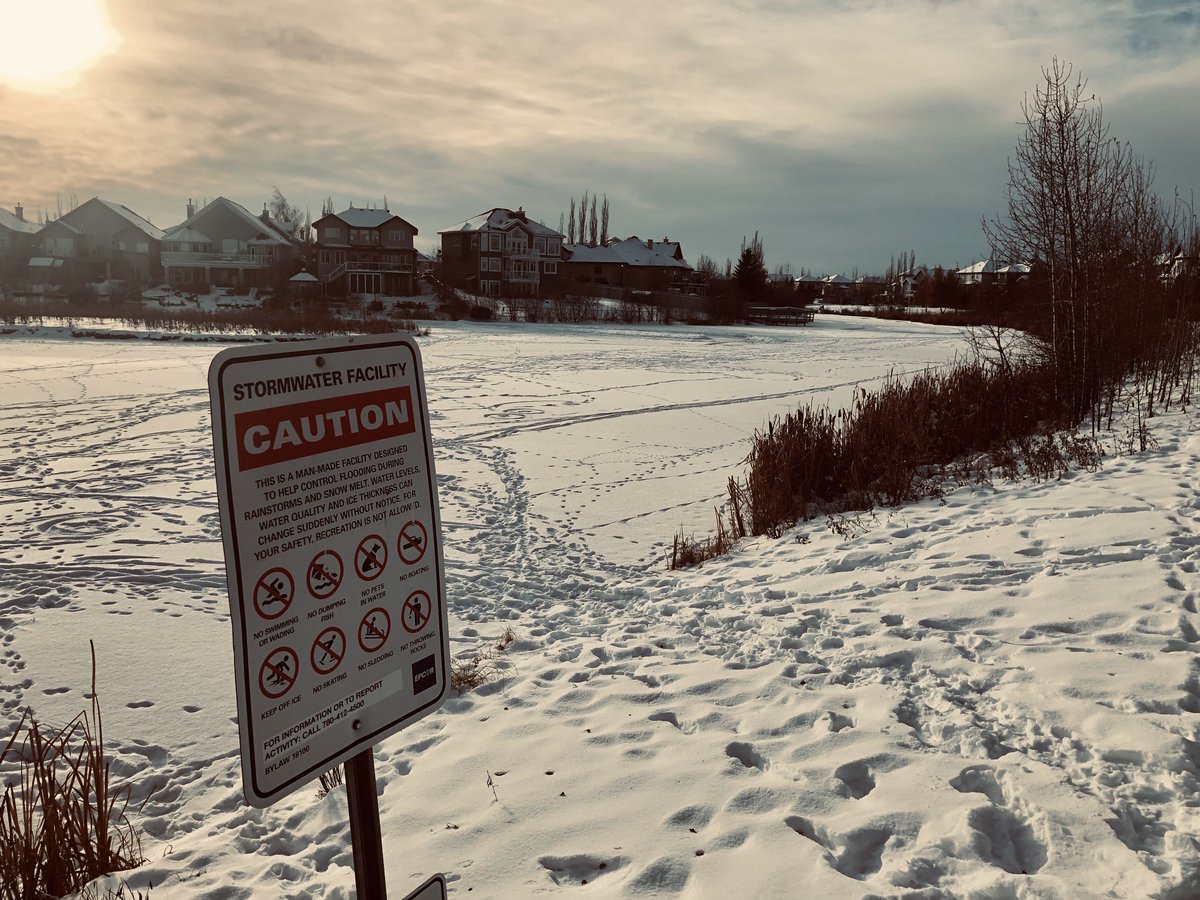 EPCOR's tweet photo. School's out for the holidays, but that doesn't mean we should take a break from safety. Remember: Stormwater facilities are not safe for recreation. Don't put your life at risk -- find a safe place to skate near you: https://t.co/vHdmuwQYZ8. https://t.co/jCmgU6ZzSM