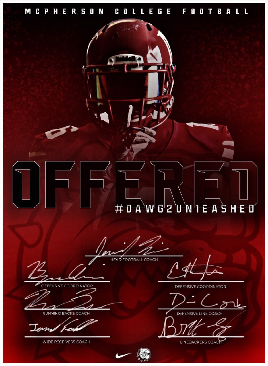 I am honored and excited to announce that I have received my second offer to play at the next level! Thank you McPherson college for this Opportunity! <a href="/CoachLeeBlank/">Lee Blankenship</a> <a href="/coachmac_/">Cody McDaniel</a> <a href="/doranj17/">Coach Doran</a>