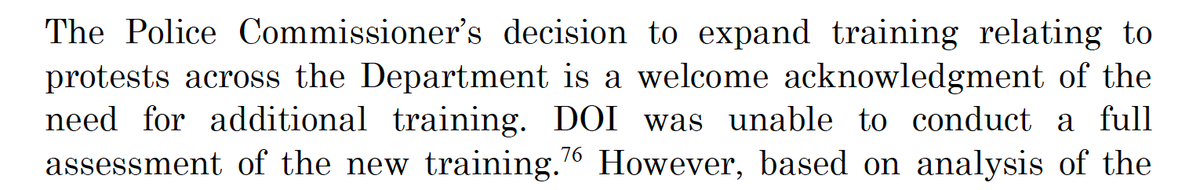 ...(2) describes the notorious SRG as "more disciplined" and "more trained" than non-SRG counterparts, framing SRG training and conduct as the goal before lauding the Commissioner's decision to "expand" training (the 4-hour disorder control training the DOI did not review?)...