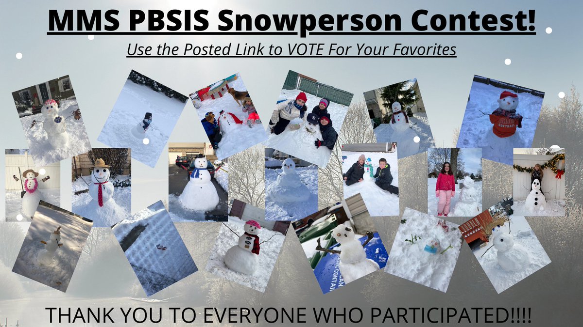 Which Snowperson is your favorite?
Use this link to vote for the McManus PBSIS Snowperson Contest Winners.
tinyurl.com/MMSSnowPBSIS

@LindenSchoolsNJ @LindenSupe <a href="/PrncplPerkins/">Atiya Y. Perkins</a> @McManus_VP