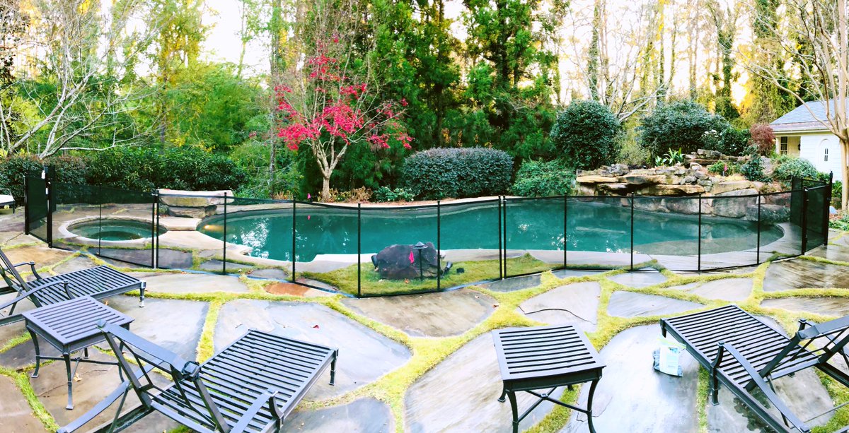 Winter has come in Atlanta!The Protect-A-Child Pool Fence standing silently on guard keeping the kids safe so Mom and Dad can enjoy the patio.✨protectachild.com #watersafety #beautifulpool #childsafety #poolfence #winterpool #protectachildpoolfence #protectachild
