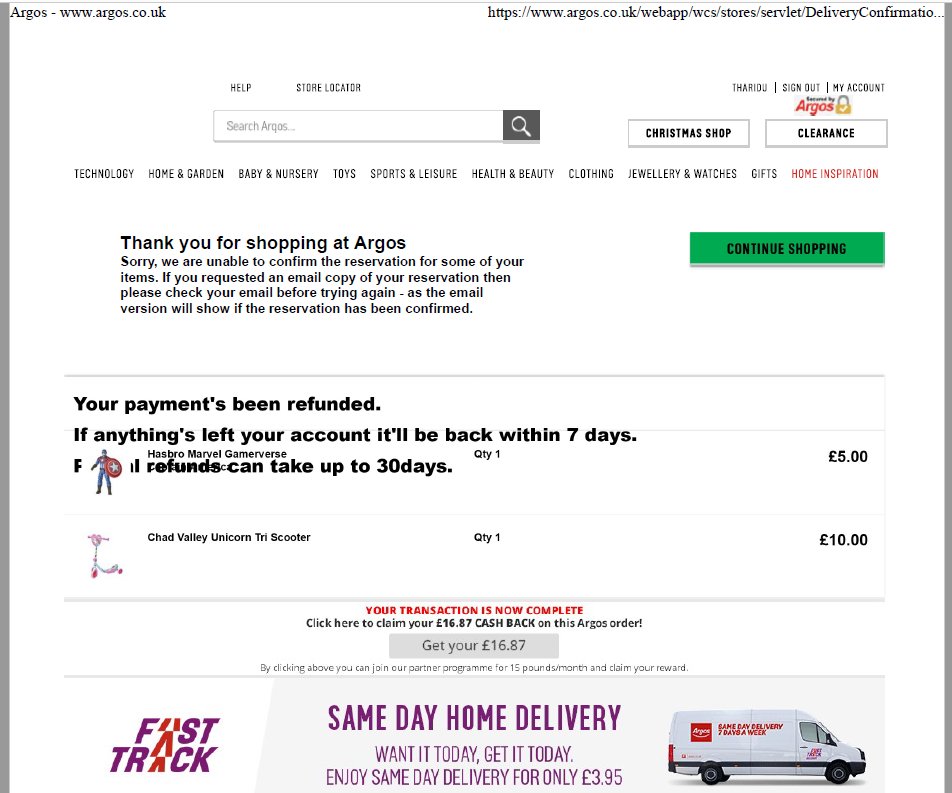 tharidud's tweet photo. @ArgosHelpers Placed two online orders and they both errored with out any reference or email but money has been taken from my reloadable card. Greater inconvenience specially near to christmas and cannot afford such mistakes from a reputable company like Argos ! #frustrated https://t.co/grffGcfY64
