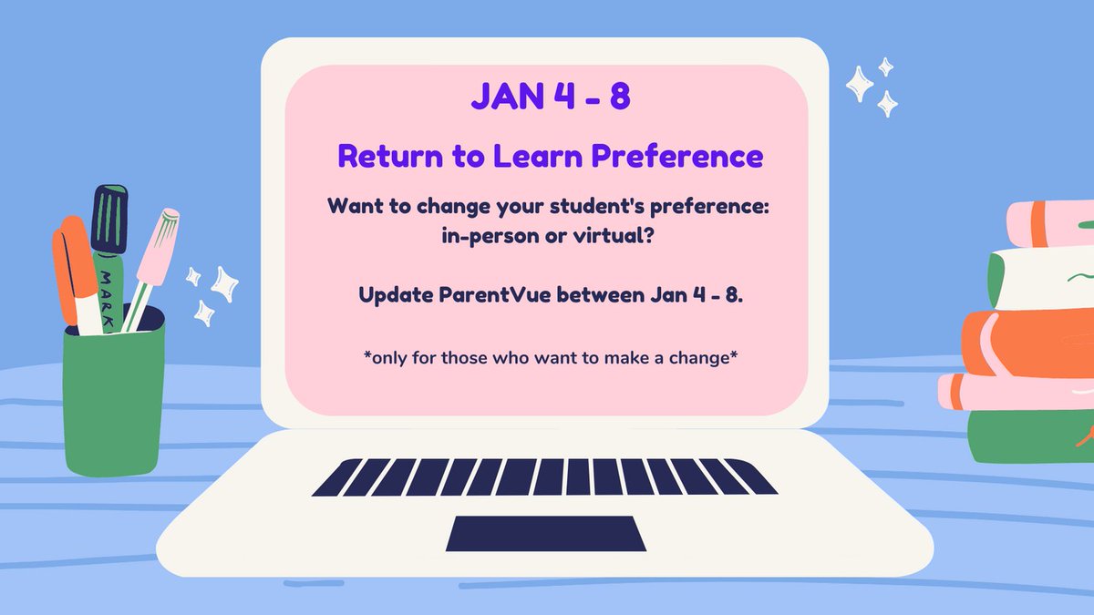 Jan 4th - 8th - return to learn changes can be made in ParentVue.