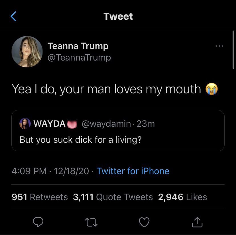 nojumper's tweet photo. #teannatrump &amp; #jaydacheaves (#lilbabys girlfriend) had a back and forth on Twitter today 👀... #teanna claims to have hooked up with #lilbaby https://t.co/VKeucmshPl
