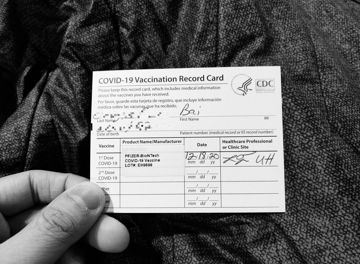 Honored to be a part of the first wave to get the COVID vaccine. I stand behind the tireless efforts and objective science that went into its development. Hoping you all do the same! 

#IGotTheShot #CovidVaccine