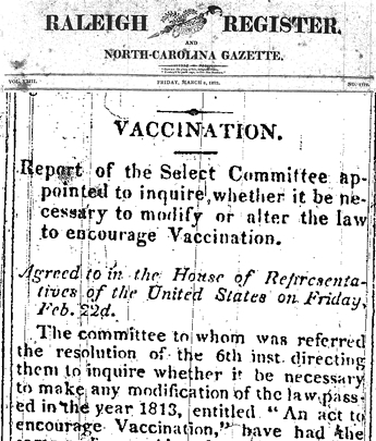 ForEverythingNC's tweet photo. Did you know that North Carolina was the first state to require the polio vaccine? Read more about the history of vaccinating against infectious diseases in NC. https://t.co/p89b4yToTR
Image: Raleigh Register, Mar. 8, 1822. @UNCLibrary. #EverythingNCDigital https://t.co/nkuHPPOdnw