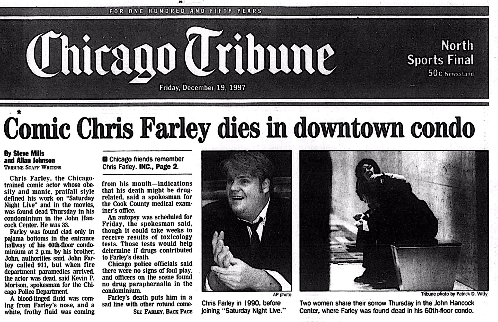 RetroNewsNow on Twitter: "On December 18, 1997, Chris Farley died at
