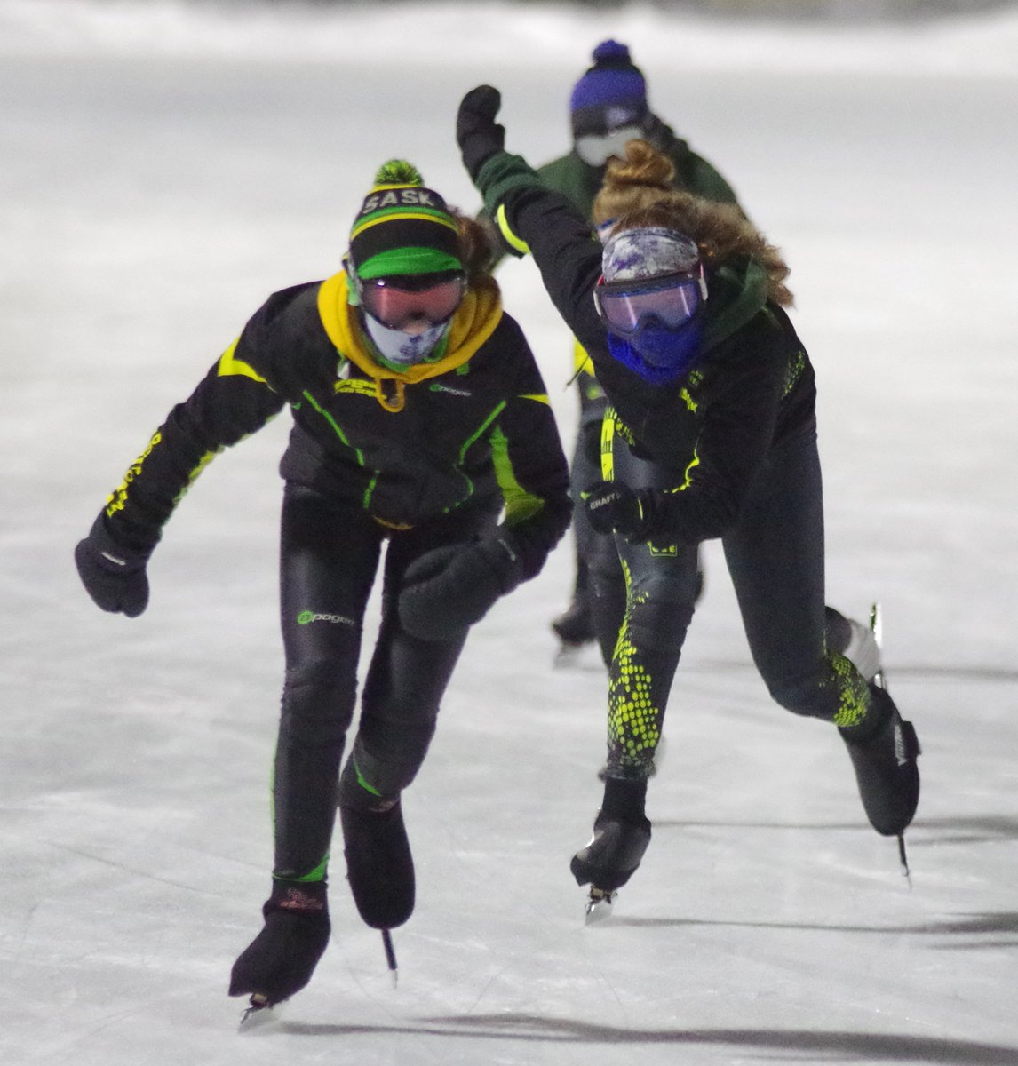 GordieHoweSport's tweet photo. It was so great to see @SLSSC1942 out at the Clarence Downey Speed Skating Oval this week. These photos are from their first practice there on Tuesday. It was a bit of a colder night, so everyone was masked up just to help stay warm. Great bunch there. #PrideofHome. #Wearefamily. https://t.co/zyfiXcGdS2