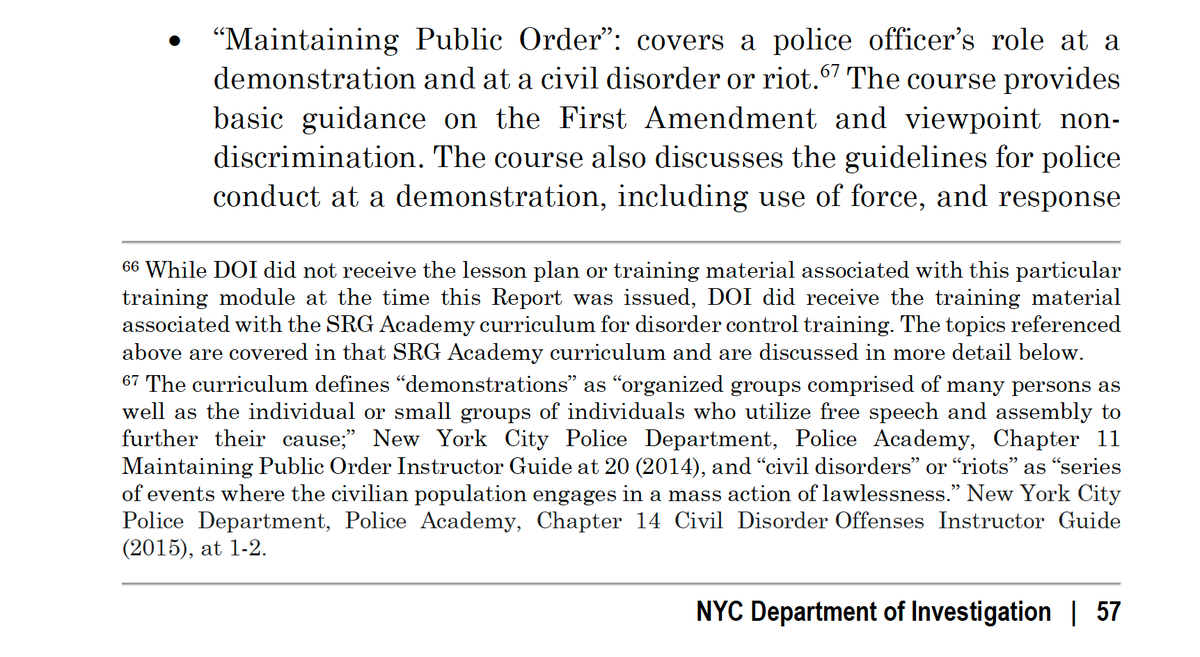 Here's the DOI report's description of the NYPD Police Academy's current "Maintaining Public Order" training: