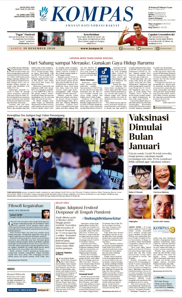 Selamat Pagi Sahabat Kompas,
Vaksin untuk Covid-19 telah tersedia tetapi proses vaksinasi masih menunggu izin edar. Untuk itu perlu sosialisasi agar vaksinasi sukses. Pemerintah saat ini berupaya mempercepat vaksinasi. Baca juga analisa budaya tentang kegairahan.

#adadikompas