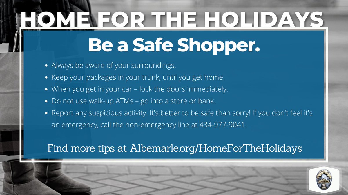 ACPD_VA's tweet photo. Heading out for some shopping this weekend? Be aware of your surroundings. Be a #SafeShopper https://t.co/10uKlpg7If