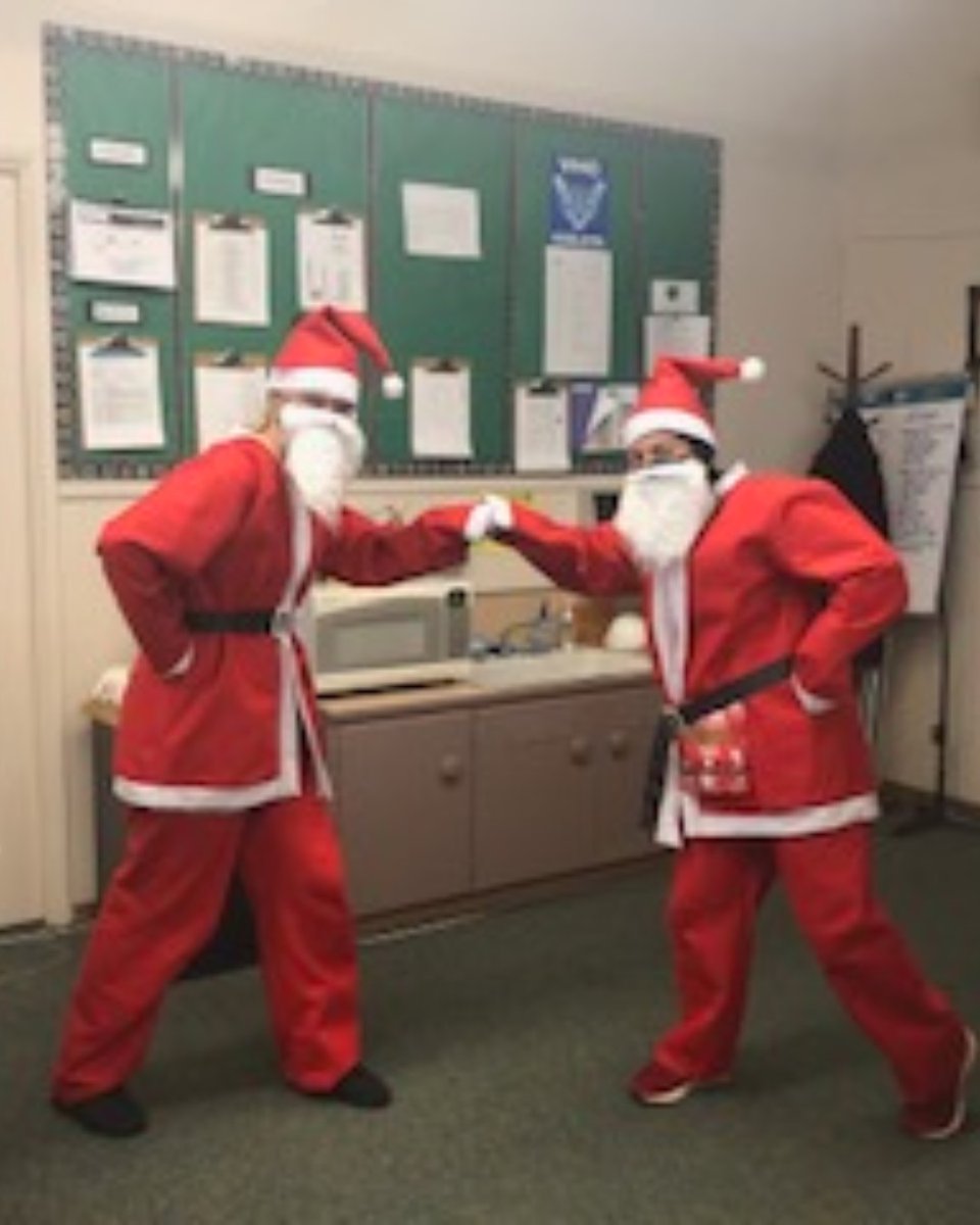 VPSOcelot's tweet image. #VPSamazing teachers Wargo and Fleming off to spread holiday cheer on their Santa Posse run.  Happy Holidays from #Lieserstaff