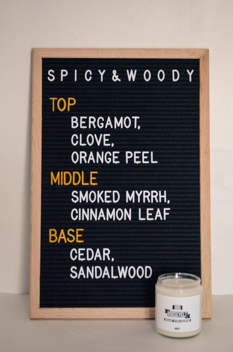 New Candle! Roosevelt is spicy and woody with notes of bergamot, smoked myrrh and cedarwood. 🍊🌲 bit.ly/2WqciWa