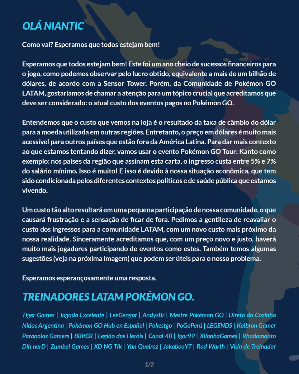 Acho que todos concordamos, agora mundialmente falando. Carta aberta pra ver se resolvemos isso como começamos, juntos. #PokemonGOLATAM