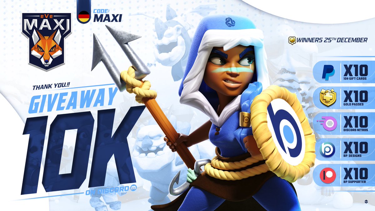 🎁🔥 GIVEAWAY 🔥🎁

🔵Blueprint is celebrating 10k members on Discord!😱

  🏅 1x GOLDPASS 🏅
  💰 1x 10 $ GIFT CARD 💰

To participate:
🔹Follow <a href="/BlueprintCoC/">Blueprint CoC | Code BLUE</a> &amp; me 🦊
🔹Like &amp; RT ✅🔁
🔹Tag 2 friends below! 👫

Winners on Christmas day, 25th December! 😍🎄🍀