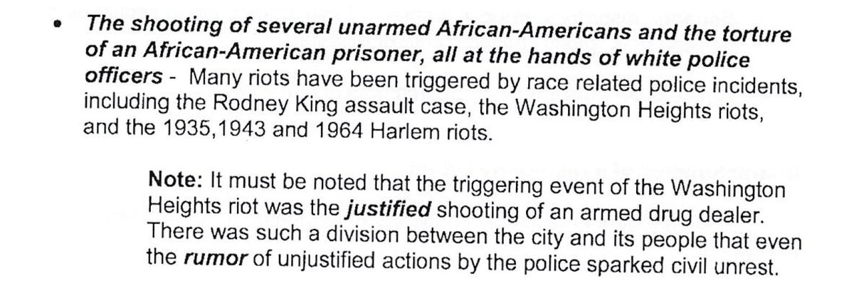 ...order. These events include:..." and then there is a list of 7 "events".The first of those "events" is: "The shooting of several unarmed African-Americans and the torture of an African-American prisoner, all at the hands of white police officers" with a very telling "Note"