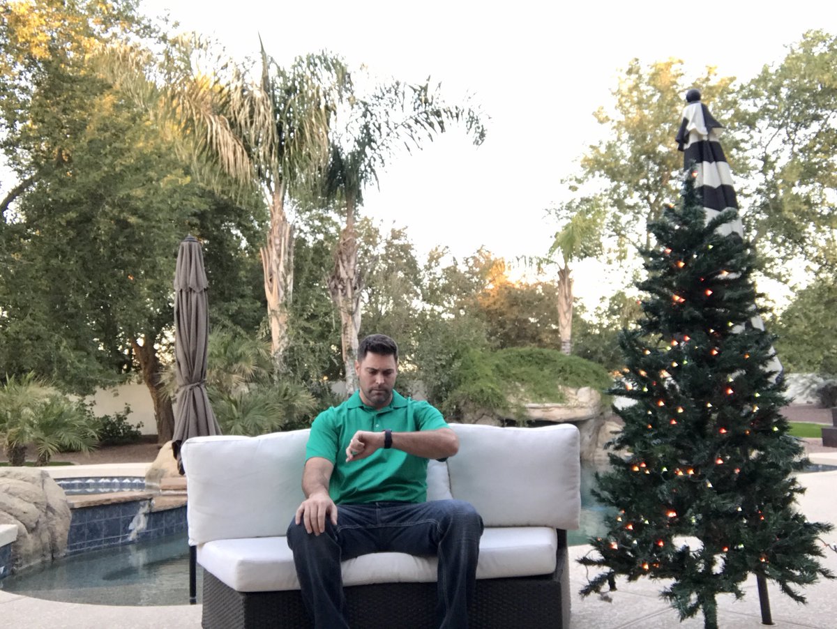 She said “Be ready for the Christmas picture at 5:00.” 
Me: well, maybe my watch is fast.