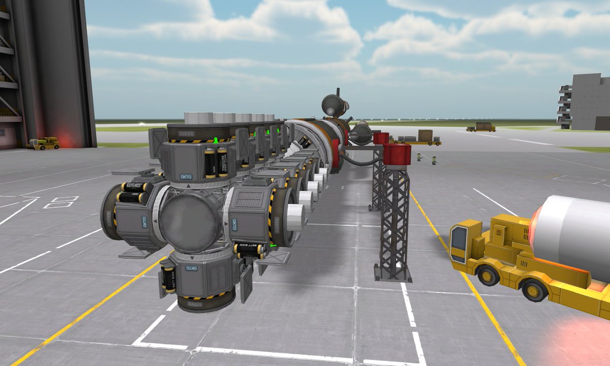 Omicron_LS's tweet photo. The first batch of KerbWeb's internet beaming satellites have been integrated into our medium-lift Aldebaran vehicle. Roll-out in a few hours and launch tomorrow. https://t.co/LhLR8xuB0Y