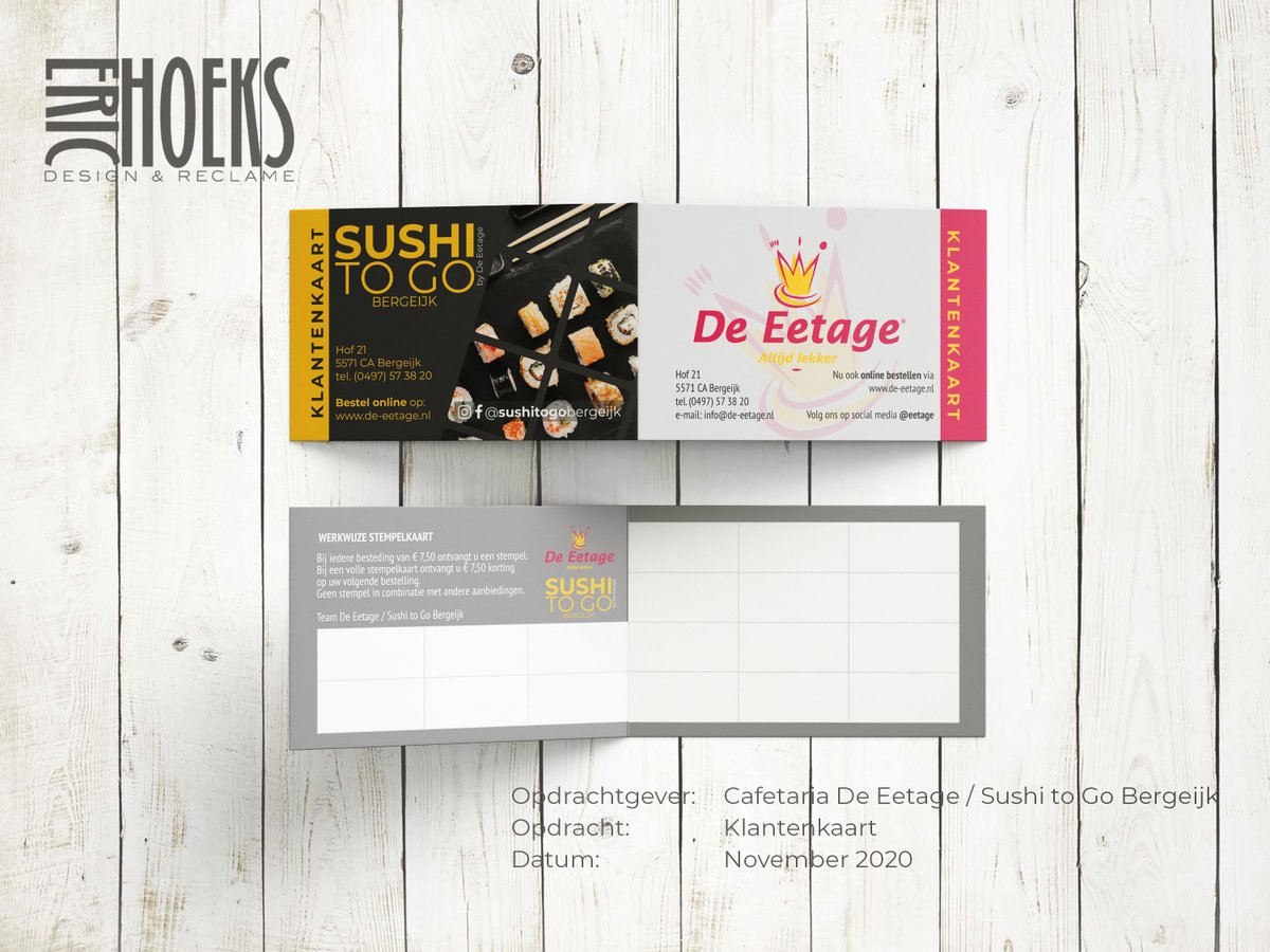 HoeksDesign's tweet image. It's suhitime geweest de laatste weken. Met de komst van de nieuwe shop-in-shop Sushi to Go Bergeijk van Cafetaria De Eetage een mooie opdracht gekregen. Ontwerpen van de gehele uitstraling incl. menukaart, bedankkaart, cadeaubon en klantenkaart.