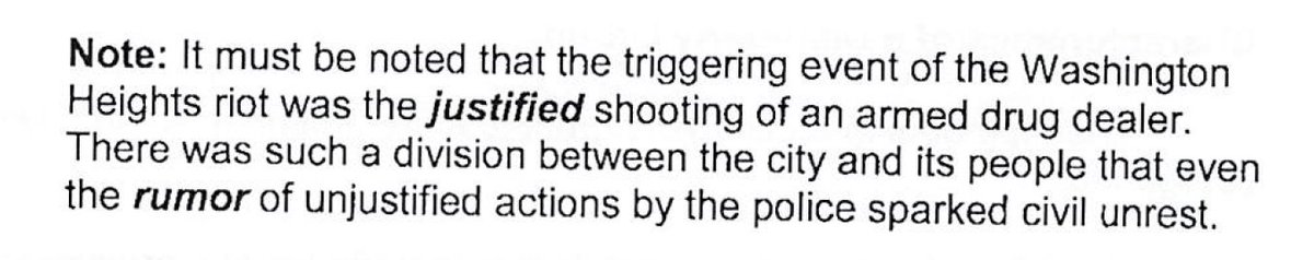 "There was such a division between the city and its people that even the rumor of unjustified actions by the police sparked civil unrest.""Justified" and "unjustified" doing a lot of different work in this incredible "analysis"