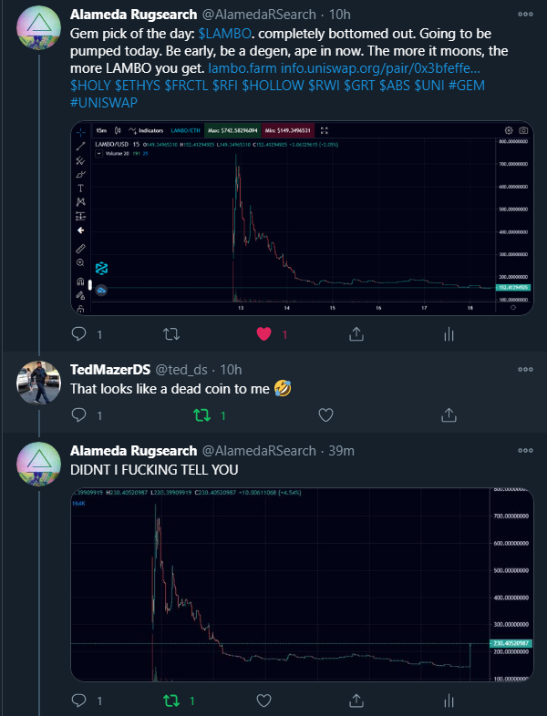 AlamedaRSearch's tweet photo. @LamboDegens A short crypto twitter story $LAMBO #UNISWAP #GEM #ALT #SHILL https://t.co/GwbtDR4v4B