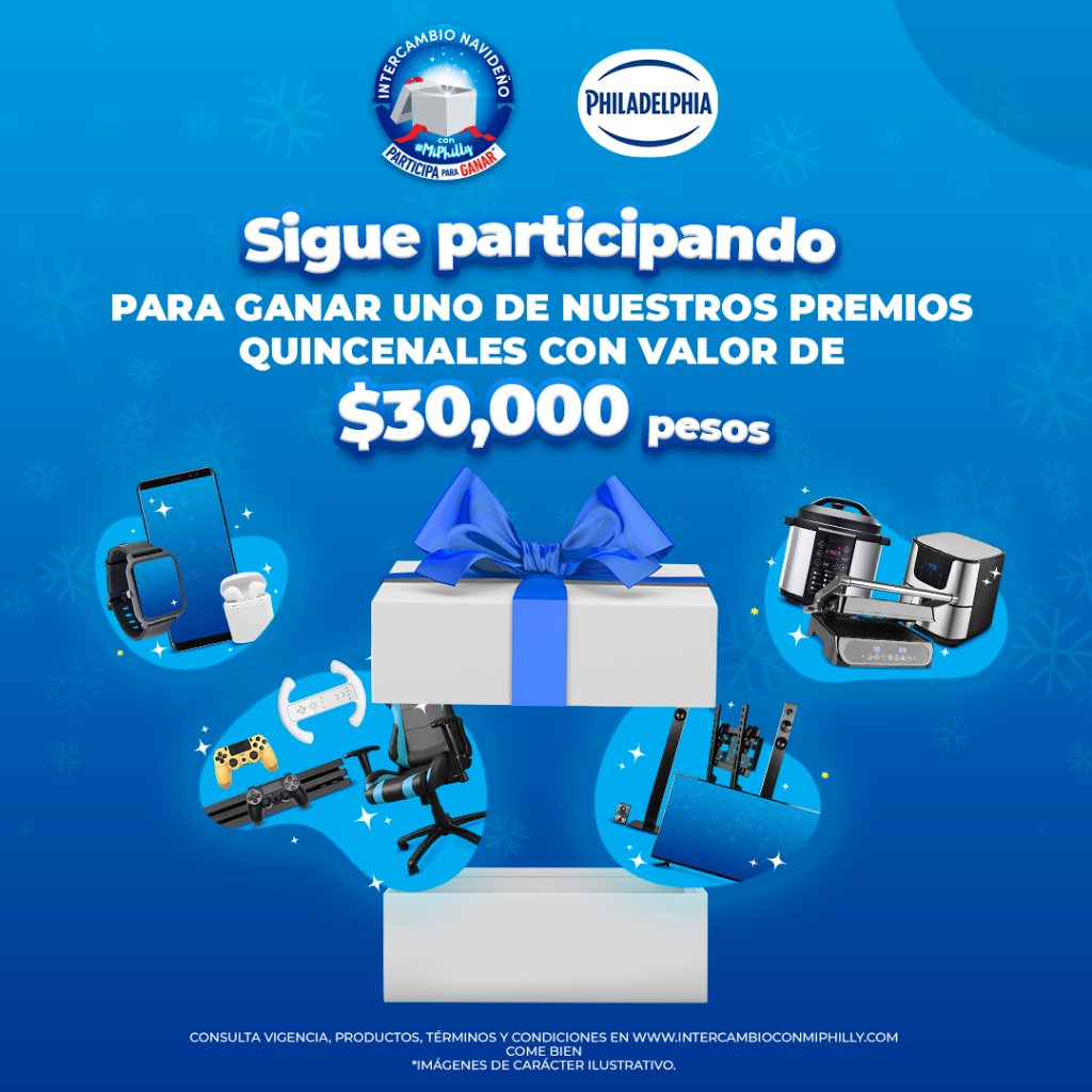 Si eres uno de los ganadores, podrás elegir el premio que más te guste. ¡PARTICIPA en nuestro Gran Intercambio Navideño con #MiPhilly 💙 en https://t.co/jqzwERZr9u! https://t.co/TW7c0hxXbo