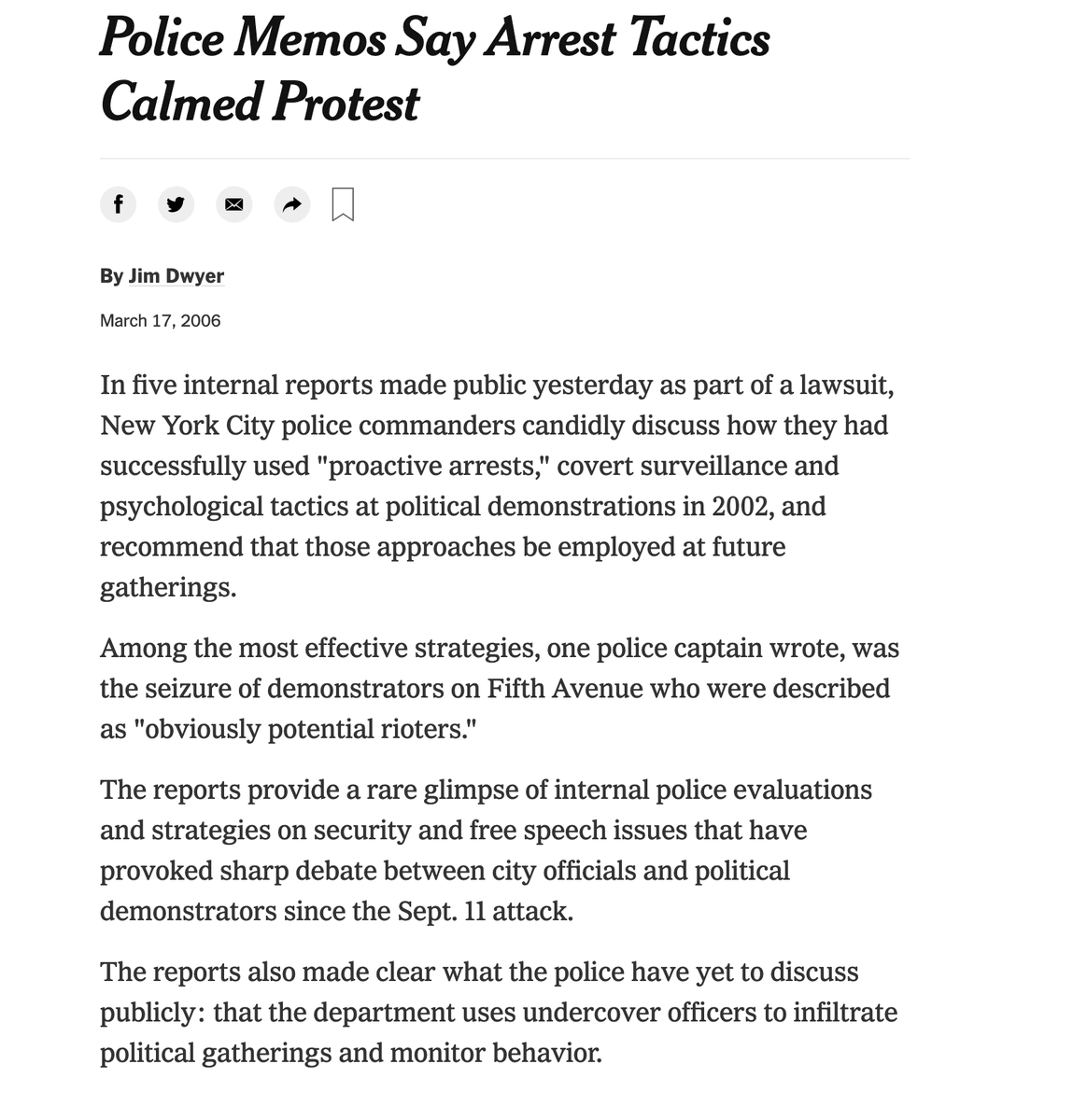 Notable, the NYPD's 2002 WEF policing was enormously problematic and involved some of the same violent and repressive NYPD responses to protests that persist - often in modified form - to this day...See, for example, this 2006  @jimdwyernyt article: https://www.nytimes.com/2006/03/17/nyregion/police-memos-say-arrest-tactics-calmed-protest.html