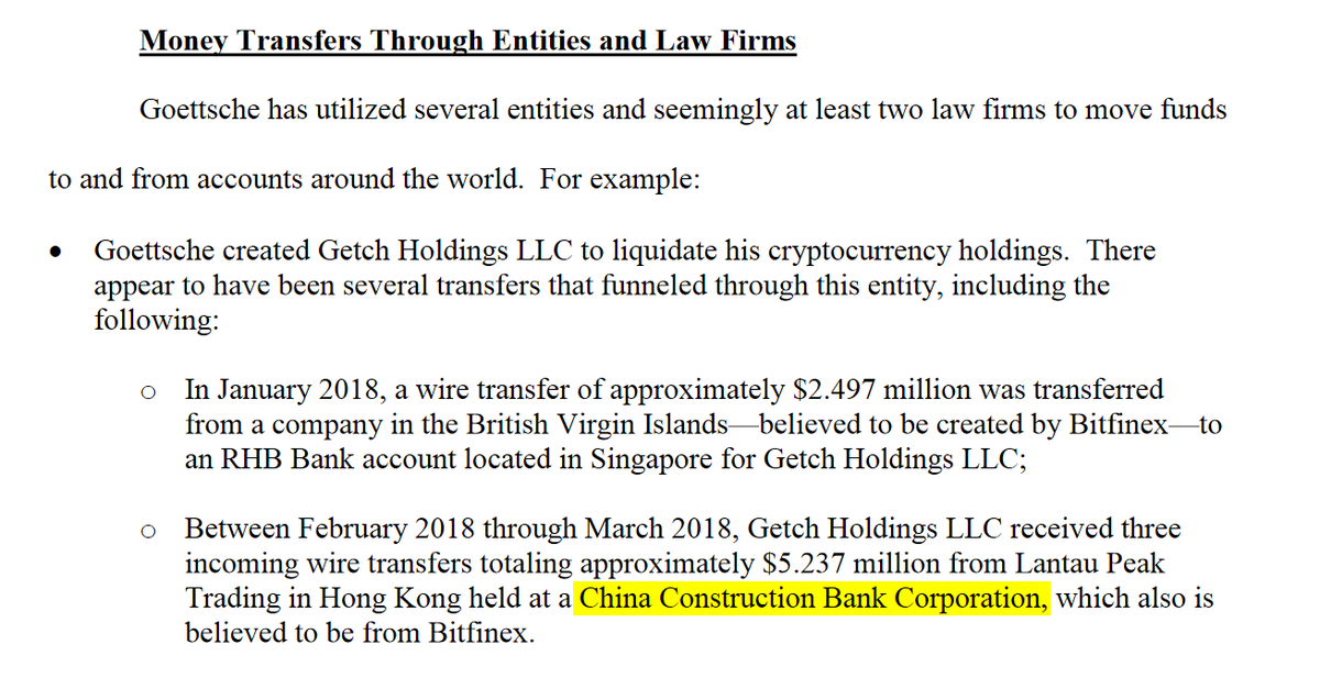 2/ "LANTAU PEAK TRADING"Hong Kong shell company incorporated soon after Wells Fargo cut Bitfinex off from USD wire transfers.Has/had an account with China Construction Bank.No Money Service Operator license, of course.