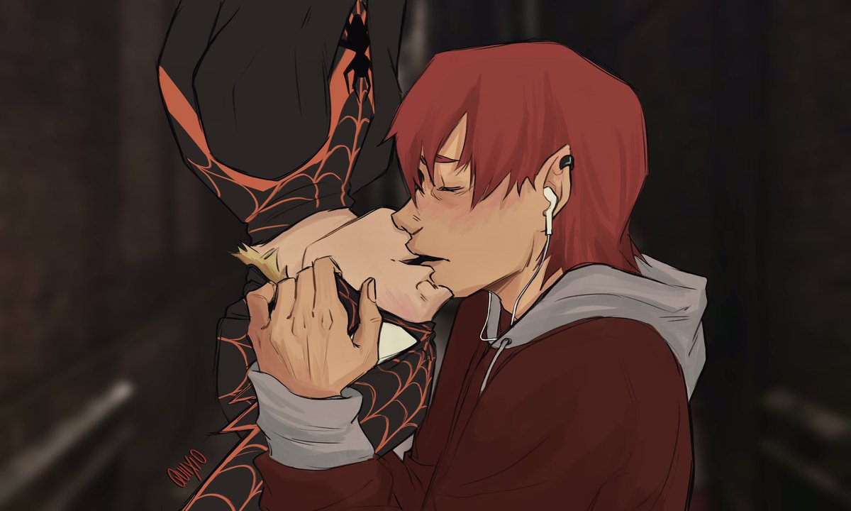 QUIIXIO's tweet photo. [one tempting kiss and two secrets]
#kiribaku #spidermanAU🕷

also.. what song do u think kirishima is listen to in that exact moment? https://t.co/lYtbfFcmO5