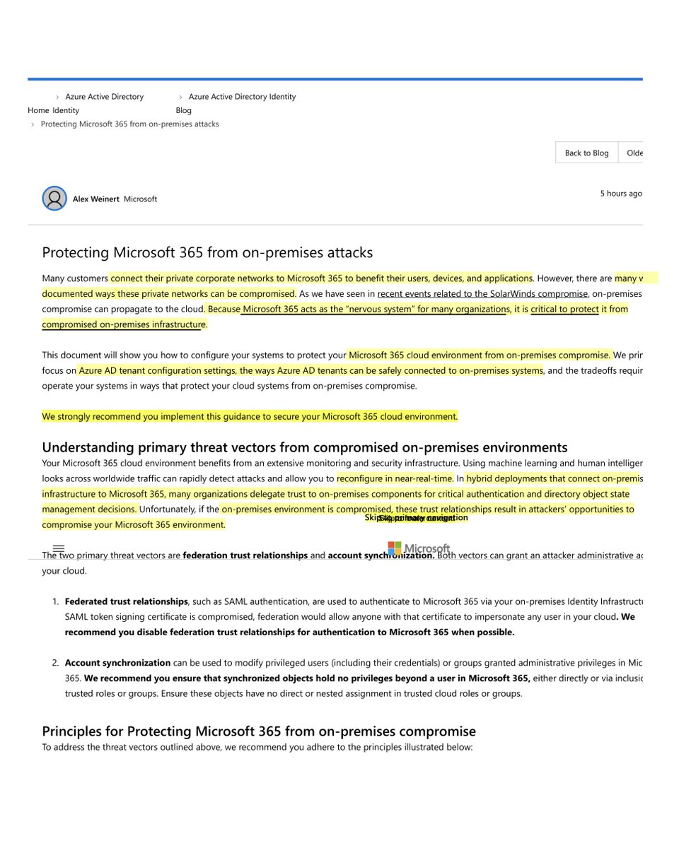 Oh you thought I was done?I was persistent in my YO MS365<—you get it’s a “nerve center” and that the SolarWinds breach impacting MS365 was like RED ALARMS in tilt and Azure gonna be impactedHEREWEARE https://techcommunity.microsoft.com/t5/azure-active-directory-identity/protecting-microsoft-365-from-on-premises-attacks/ba-p/1751754 https://twitter.com/File411/status/1338706594570375175?s=20