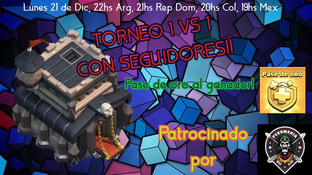 Primer torneo 1 vs 1 de Ayuntamiento 9 en mi canal de <a href="/ClashofClansESC/">Clash of Clans ES</a> !! Patrocinado por <a href="/Perumania2/">Perumania</a> 16 participantes! Se abre el clan en directo, pase de oro al ganador, no te lo pierdas! y claro no olvides suscribirte, los espero!

youtube.com/channel/UCfxxA…