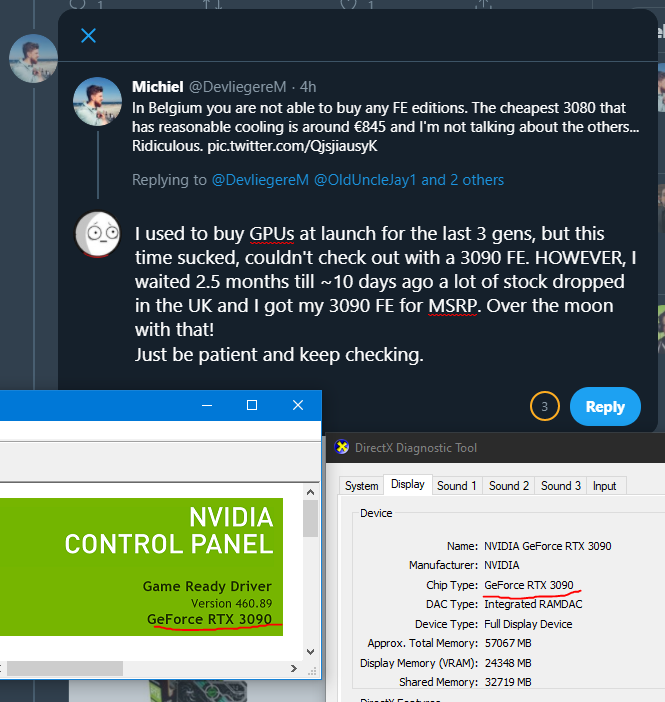 dietchief's tweet photo. @DevliegereM @OldUncleJay1 @spiritscorcher @NVIDIAGeForce I used to buy GPUs at launch for the last 3 gens, but this time sucked, couldn't check out with a 3090 FE. HOWEVER, I waited 2.5 months till ~10 days ago a lot of stock dropped in the UK and I got my 3090 FE for MSRP. Over the moon with that!
Just be patient and keep checking. https://t.co/slIzTQ1YSe