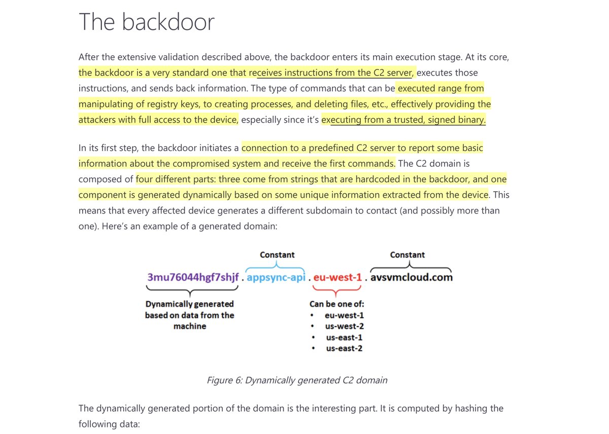 Holy forkballs-backdoor is a very standard one that receives instructions from the C2 server-executes those instructions-sends back informationGULP well hello GOD ACCESS“effectively providing the attackers with full access to the device..” https://www.microsoft.com/security/blog/2020/12/18/analyzing-solorigate-the-compromised-dll-file-that-started-a-sophisticated-cyberattack-and-how-microsoft-defender-helps-protect/