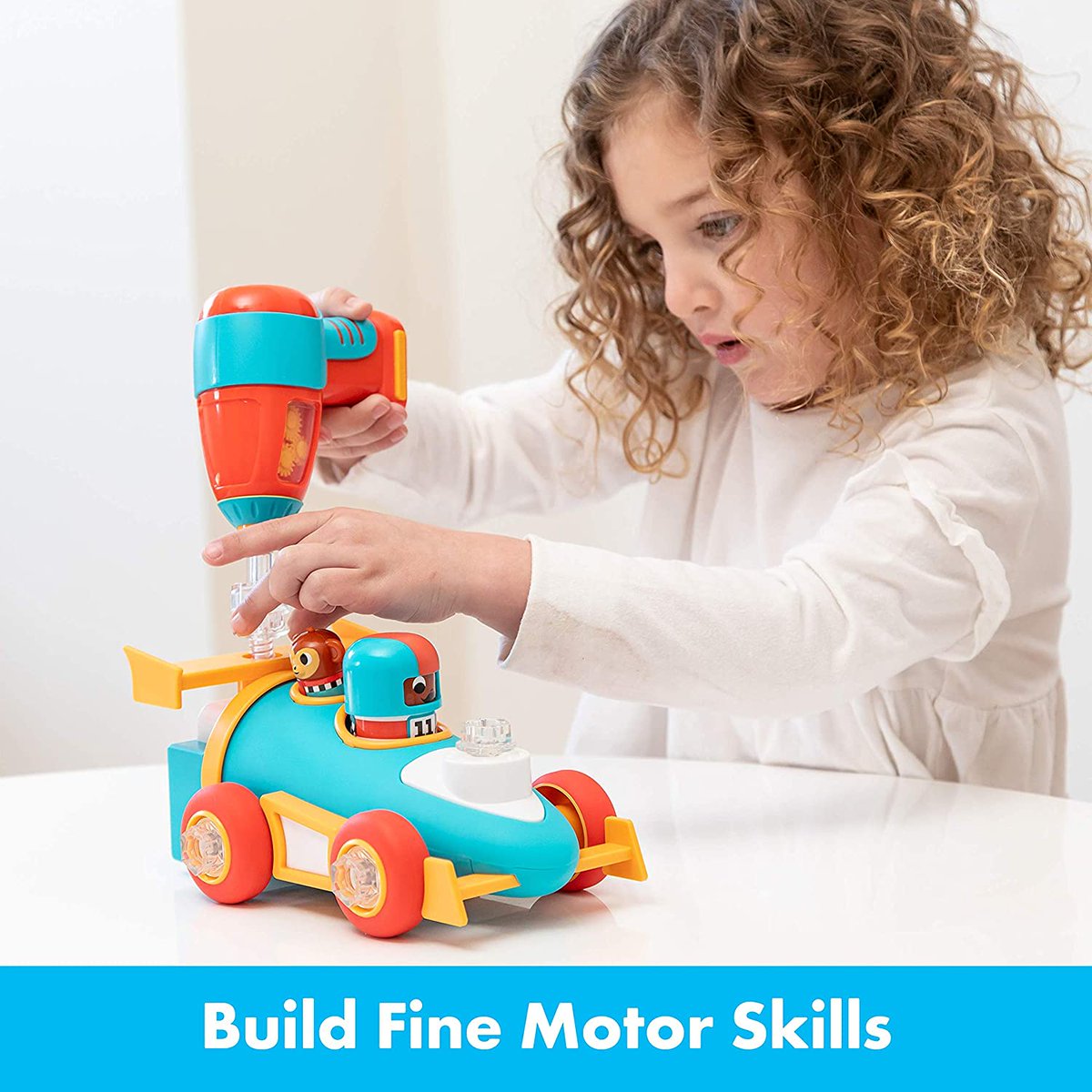 Design &amp; Drill Bolt Buddies let kids learn construction and engineering basics while building fine motor skills!

With a kid-friendly power drill, build a race car with 6 parts, 9 bolts and 2 Bolt Buddy figures!

NEW at Janie &amp; Joe toy store-
janieandjoe.com/store/educatio…

<a href="/ed_insights/">Educational Insights</a>